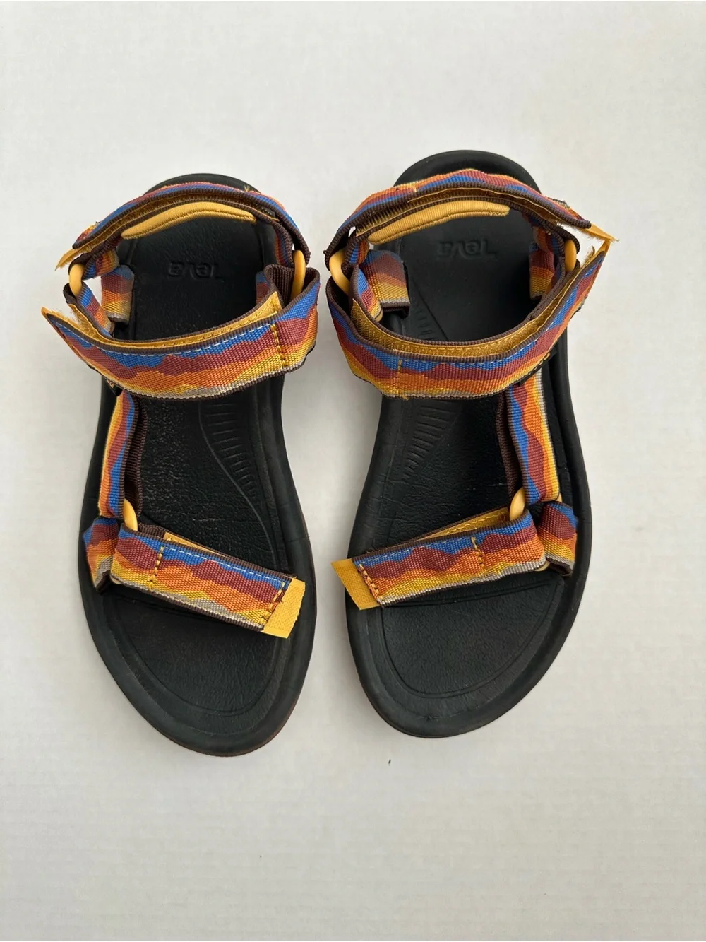 Men’s Teva Black Sandals with Yellow and Blue Straps